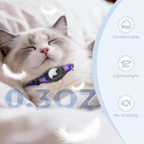 Breakaway AirTag Cat Collar, Reflective Cat Tracker Collar with Bell | Built in AirTag Holder, Adjustable 8.5-12in for Cats, Kittens and Puppies, Safety Elastic Band, Reflective for Night Walking