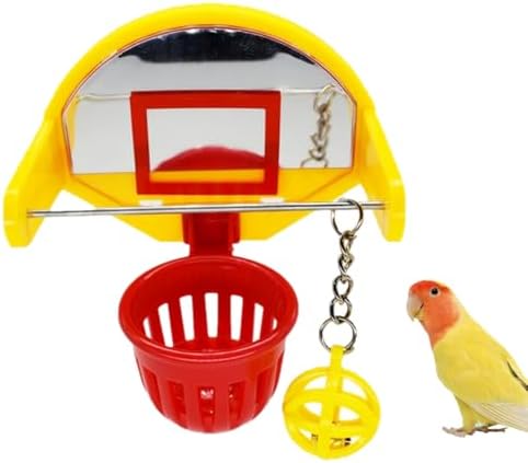 Bird Basketball Toy with Mirror Hanging Foraging Chew Ball Interactive Intelligence Training Toy for Budgies Parakeets Cockatiels Conure Easy to Install