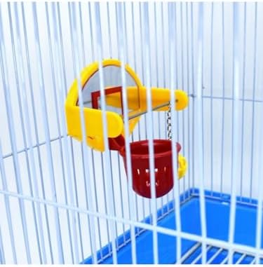 Bird Basketball Toy with Mirror Hanging Foraging Chew Ball Interactive Intelligence Training Toy for Budgies Parakeets Cockatiels Conure Easy to Install