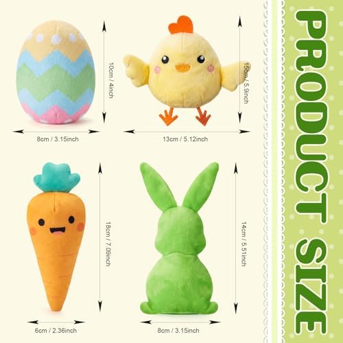 Civaner 12 Pcs Squeaky Dog Toys Bulk, Cute Plush Bunny Carrot Egg Chicken Stuffed Puppy Toys for Small Medium Dogs, Interactive Soft Chew Playthings for Birthday Party Favors & Training