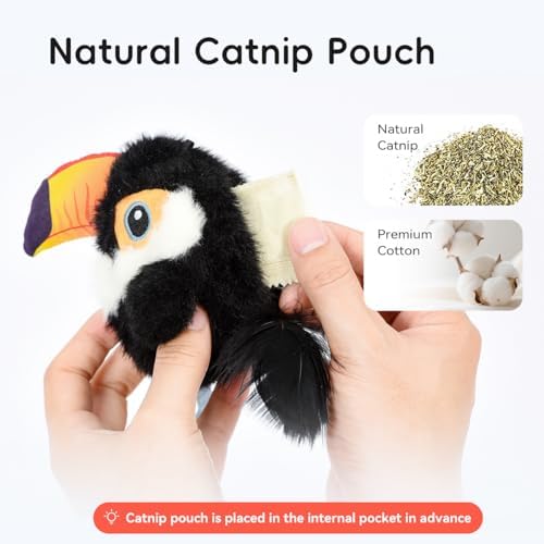 Petgravity Flapping Bird Cat Toy (No Flying), Lifelike Toucan Chirp Tweet Kitten Toy, Rechargeable Touch Activated Cat Toy Interactive Catnip Toy Exercise Toys for All Breeds 5.1" (Black)
