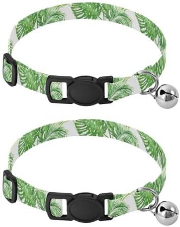 Green Palm Leaf Cat Neck Collar, 2 Pack Cat Collar Breakaway with Bell