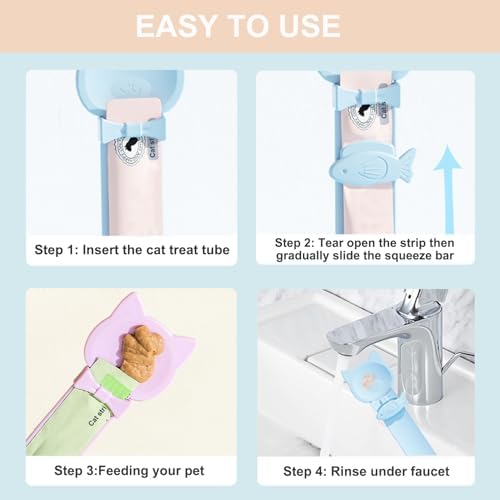PETPAWLOVELY-2PCS Cat Treat Spoon Squeeze,Cat Strip Feeder Spoon,Multi-Function Dispenser Tool,Easy Feeding Spoons for Licky Treats,Pet Food Spoons for Wet Food(2 Color)