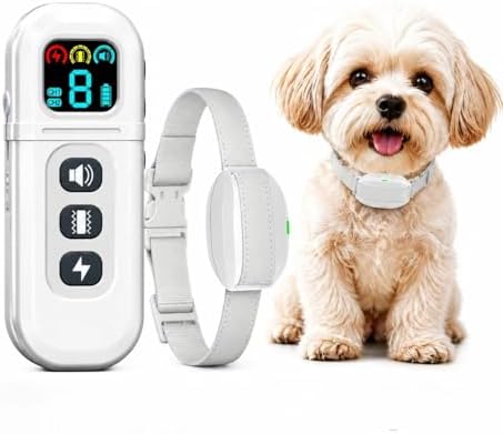 Shock Collar for Small Dogs, Electric Dog Training Collar with Remote,Tailored for 5-30lbs Small Dogs,3 Training Mode Beep, Vibration, Safe Shock(0-9) Waterproof, 1900ft Range (White, Small)