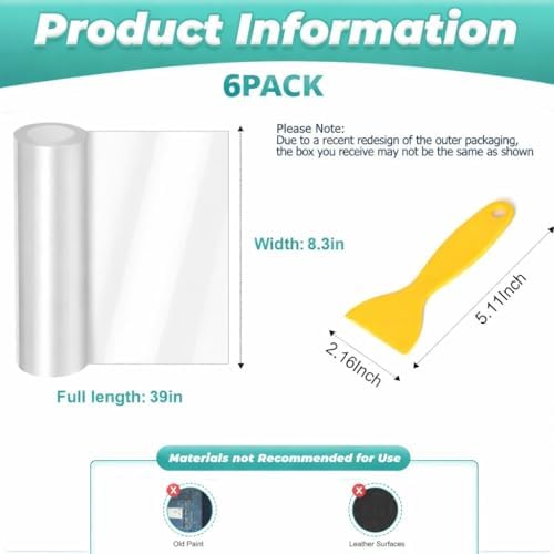 FTSTC Door Protector from Dog Scratching, [Thicken] 6 Pack Clear Training Self Adhesive Tape for Dogs,Cat Scratch Door Frame Protector,Anti Dog Scratch Door Guard (6Roll Total 240'')