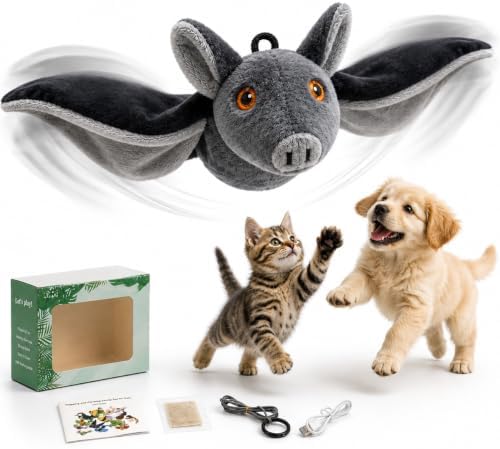 Flying Bat Pet Toy for Cats & Dogs, Electric Sound Toy with Hanging Line