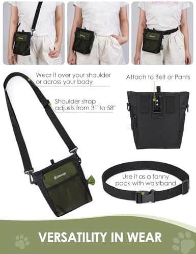 Gobeigo 4 Cup Dog Treat Pouch with Silicone Insert Bag& Clicker(Army Green)