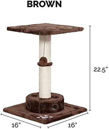 Furhaven 22.5" Tall Cat Tree for Indoor Cats, Ft. Sisal Scratching Post, Plush Ball Toy, & Busy Box Toy - Tiger Tough Scratching Post Interactive Playground - Brown, One Size