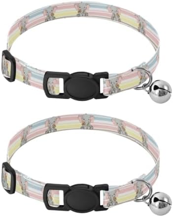 Cute Elephants Stripes Cat Collar 2 Pack Lightweight Pet Collar for Cats and Dogs Adjustable 10.6 to 17.1 Inches