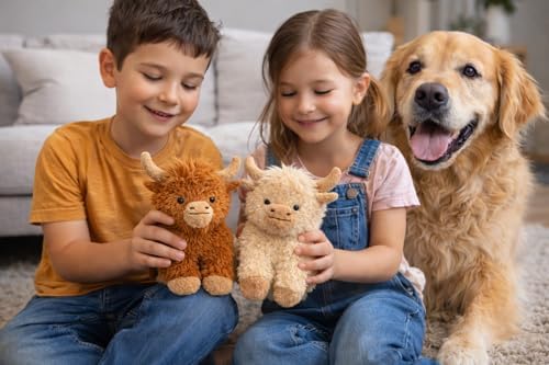 Vaulted Skulls & Co Cow Dog Toy Bundle 6" Small | Squeaky Highland Cow Toys | Stuffed Squeaky Chew Dog Cow Toy | Small/Medium Breed | Brown/Tan | 2-Pack