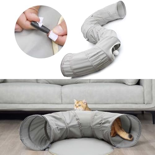 AUOON Cat Tunnel with Bed for Kitten Puppy Rabbit Ferret, Light Grey