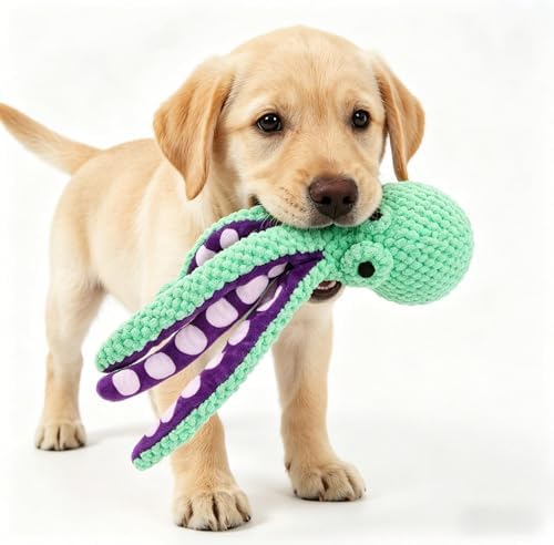 Octopus Squeaky Dog Toys- Soft Plush Interactive Chew Toy with Crinkle Tentacles，Plush Dog Toys with Soft Fabric for Small, Medium, and Dogs Daily Companionship,Boredom Relief & Training