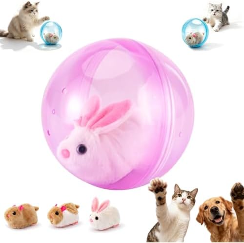 2026 New Self-Rolling Interactive Cat Ball Realistic Animal Automatic Moving Rolling Cat Ball 360° Rolling Spin Moving Cat Ball Fun Indoor Interactive Pet Ball for Cats Dogs Chasing (Pink)