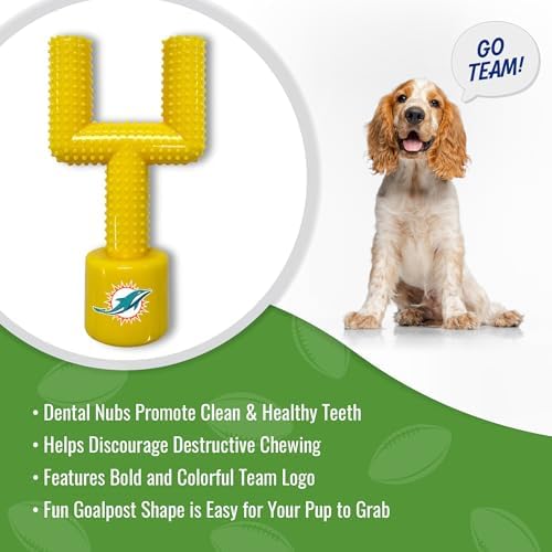 NFL Miami Dolphins Mega-Chew Hard Nylon Bacon-Flavored Dog Bone Football Goal Post Chew Toy. Interactive Tasty Fun Dog Chew Toy. Indestructible Strong & Durable Pet Chew Toy. Extra Tough Dog Toys