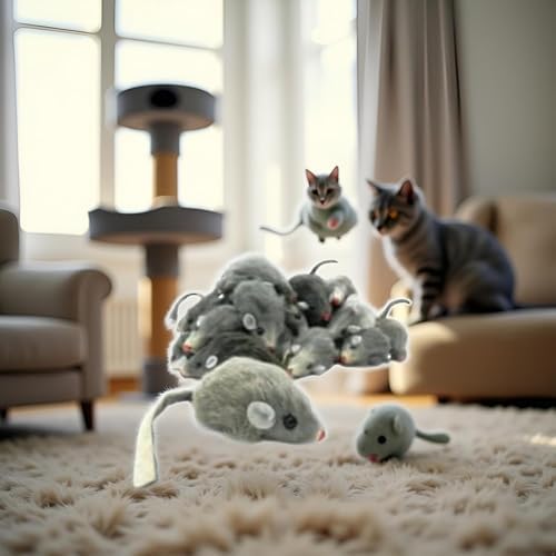 5 Pcs Gray Fur Rattle Mouse Cat Toy Mice Animal Toy Pet Supplies Furry Play Combo - Cat Toy Mix