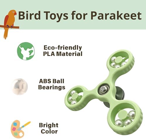 Spinning Bird-Toys Bird Cage Toys & Bird Perch Parrot-Parakeet Budgie Cockatiel Conure Macaw Chicken Parrot Enrichment Cage Accessories Small Animal Chewing Toy (Green Spinner)