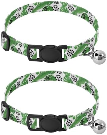 Tropical Green Leaf Easy to Clean Small Dog Collar 2 Pack for Cats