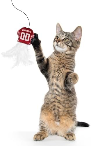 Pets First NCAA Oklahoma Sooners Team Jersey Wand with CAT NIP, Cat Toy Jersey Shaped Plush Teaser Toy for Cats & Kittens - Interactive Pet Toy for Play & Exercise