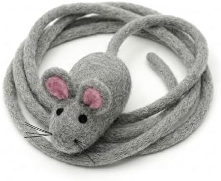 Glaciart One XXL Felt Mouse Cat Toy – 6” Body + 98” Tail – Large Cat Enrichment Toy – 100% Natural Wool with Catnip – Interactive Teaser for Big Cats – Safe Non-AZO Dyes
