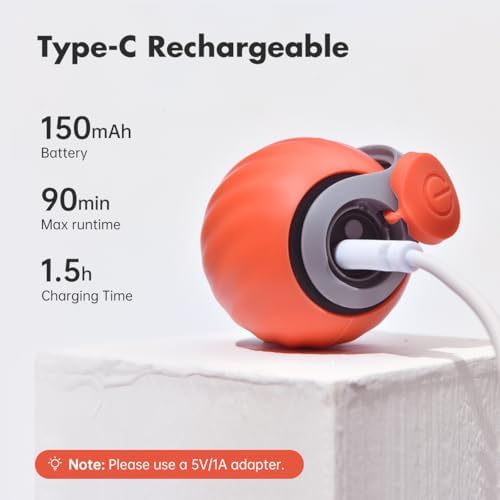 Petgravity Speedy Sprint Ball Toy for Cat Type-C Rechargeable Interactive Cats Toy (Orange 2.0)