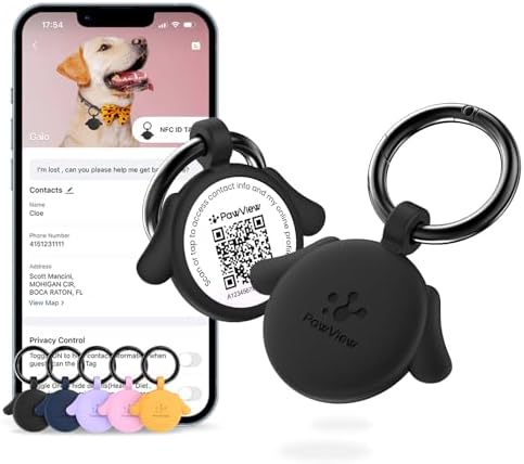 QR Code Pet ID Tags with NFC - Silent Silicone Dog Name Tags Personalized, Scan for Instant Location Alerts & Digital Pet Profile, Waterproof & Battery-Free Dog Tag for Cats & Dogs (Black)