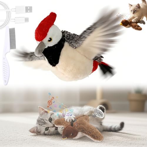 Interactive Chirping Bird Cat Toy, 2026 New Flying Bird Cat Toy, Simulated Chirping Flapping Birds Cats Toys, Interactive Pet Toys for Bored Indoor Adult Cats (#B)