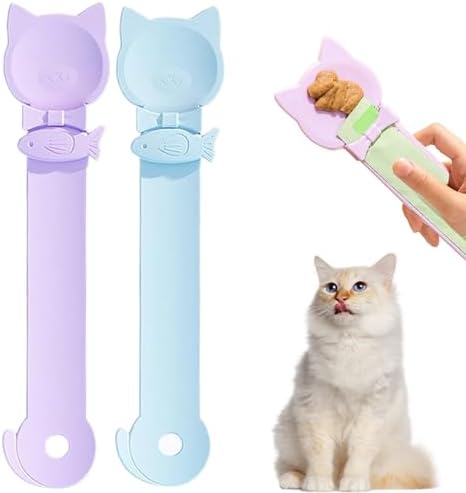 PETPAWLOVELY-2PCS Cat Treat Spoon Squeeze,Cat Strip Feeder Spoon,Multi-Function Dispenser Tool,Easy Feeding Spoons for Licky Treats,Pet Food Spoons for Wet Food(2 Color)