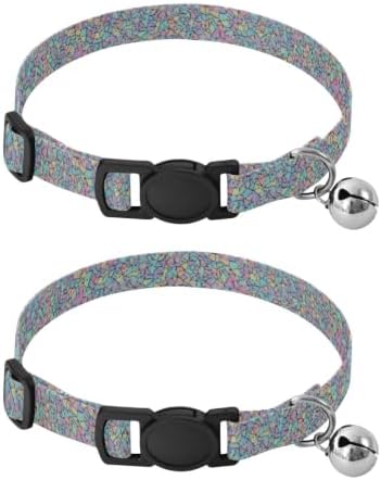 2 Pack Cat Collar Geometric Pastel Dog Bell Collar, Adjustable 10.6 to 17.1 Inches