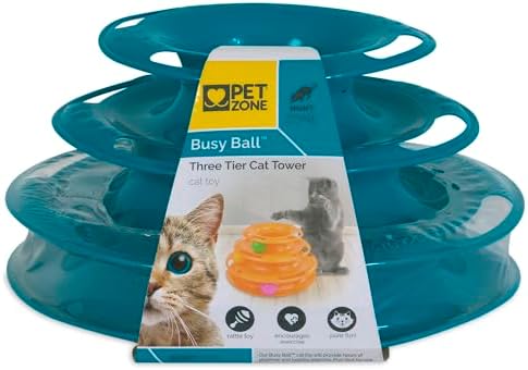 Pet Zone Busy Ball 3 Tier Plastic Cat Tower Rattle Toy, Includes 3 Balls