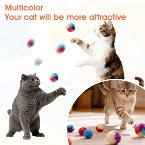 Xindojuz 20 PCS Cat Pom Pom Balls, Assorted Color Fur Toy Kitty Yarn Puffs, Small Plush Interactive Soft Fuzzy Kitty Toy Balls for Indoor Pet Cat Kitten Teething, Chasing & Self Play, 0.98 Inch