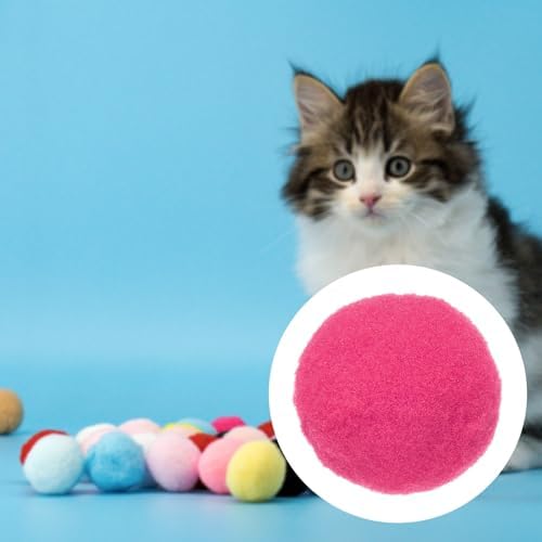 Cat Toy Pom Ball, Interactive Cat Ball Toys Fuzzy Pompoms (Plush, 1.2Inch, 30Pcs, Rose Red) for Kittens Pet Enrichment Training Play Indoor