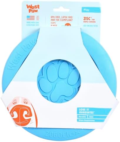 West Paw Zogoflex Zisc Dog Flying Disc, High Flying Aerodynamic Disc for Dogs Puppy – Lightweight, Floatable Disc for Fetch, Tug of War, Catch, Play – Doubles as Food/Water Bowl, Large 8.5", Aqua Blue