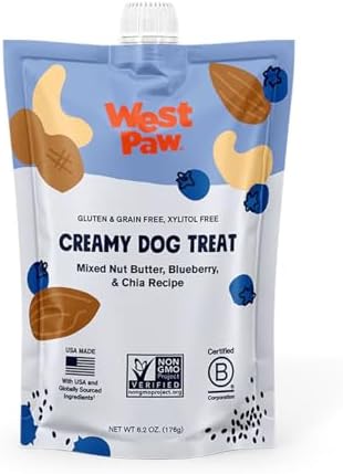 WEST PAW Nut Butter Blueberry and Chia Seed Creamy Dog Treats, 6.2 oz.