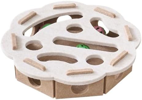 Interactive Cat Puzzle Feeder Toy – Felt Maze Box with 3 Jingle Balls – Mental Stimulation, Slow Feeding & Fun Exercise for Indoor Cats & Kittens (1,Round-Beige)
