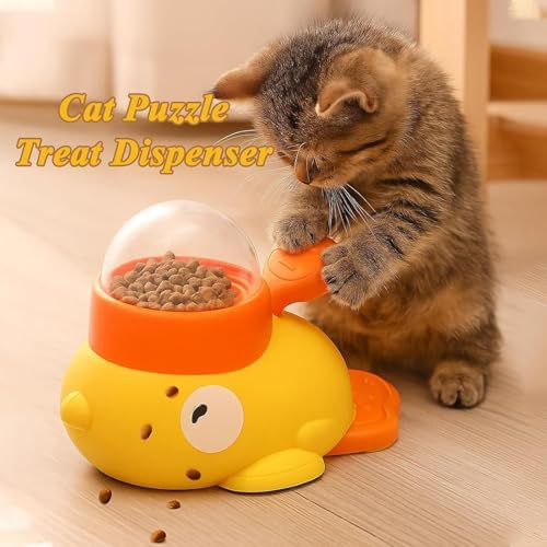 Duck Cat Treat Dispenser, Little Yellow Duck Cat Toy Treat Feeder, Ducks Puzzle Feeder for Cats, Interactive Ducks-Shaped Puzzle Feeder for Dogs, Slow Feeder for Pet Eating & Iq Training (Yellow)