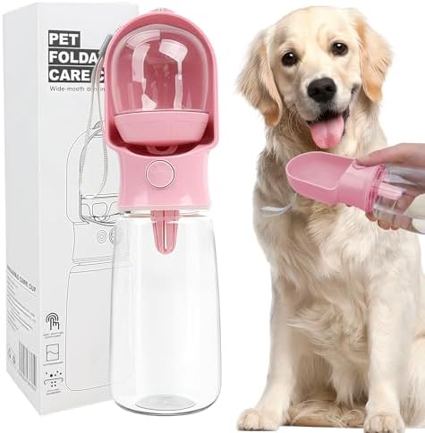 Pink Large Portable Dog Water Bottle with Food Container