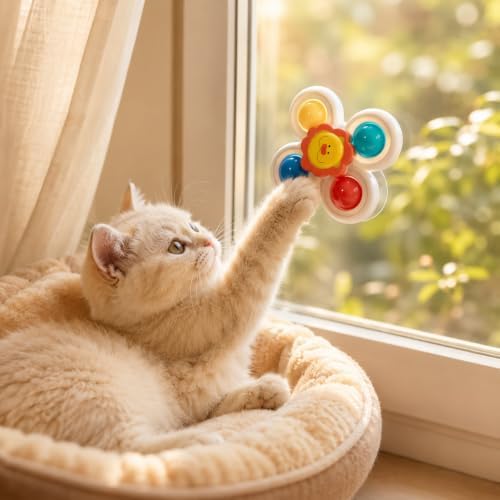 3PCS Suction Cup Cat Toy, Window Perch Companion Interactive Play Toy for Indoor Cats