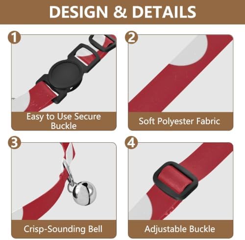 White Polka Dots On Red Soft Polyester Pet Collar, 2 Pack Cat Collars with Bell