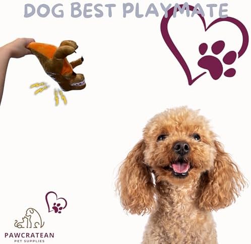 7" Squeaky Plush Toy for Puppies Small Dogs Self Etertainment Washable Soft Made [PET ONLY] (Brown Dinosaur)
