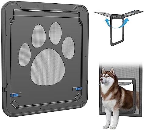 Namsan Dog Door for Screen Door, Passage 12 x 14 inches, Doggy Door for Sliding Door, Pet Screen Window, Magnetic Flap Auto Closing, Screen Door with Doggie Door Built in, Lockable, Black