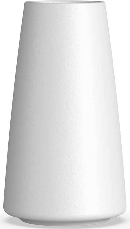 DECORPIA White Ceramic Vase - Modern Flower Vase for Home Decor - Cute Vase for Pampas Grass - Desk Aesthetic Room Decor- Farmhouse Decor - Living Room - Dining Table - Office - Kitchen Shelf