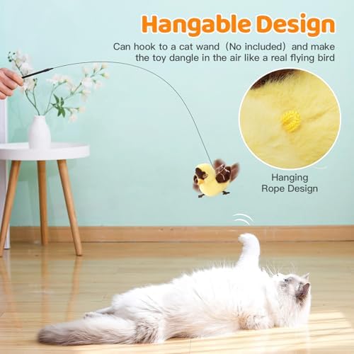 Cat Toys Flapping Bird (No Flying)，Rechargeable Touch-Activated Interactive Toy with Lifelike Chirp for Indoor Cats & Kittens Exercise (Goldfinch