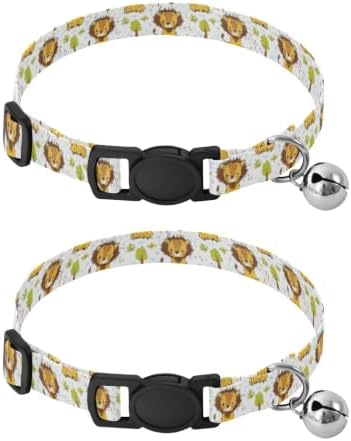 2 Pack Kitten Collar Cute Cartoon Lions Small Dog Collar with Bell, Adjustable 10.6 to 17.1 Inches