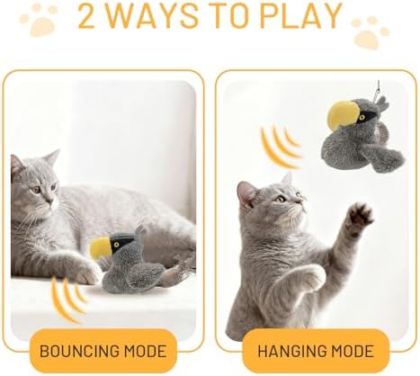 Puffluv Flapping Cat Toy,Interactive Shoebill Flapping Bird,CAN NOT Fly Auto Chirping & Beating Wings 6 Modes, USB Charging with Catnip for Indoor Kittens Active Fun