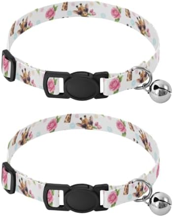 2 Pack Kitten Collars Giraffes Heart Sunglasses Cat Bell Collar, Adjustable 10.6 to 17.1 Inches