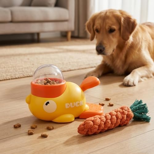 Duck Treat Dispenser for Cats and Small Dogs to Train Problem-Solving Skills,Carrot Rope,Engaging Playtime Activity for Dogs
