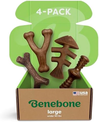 Benebone Large Dog Toys for Aggressive Chewers – Under 90 lbs, 4 Count, Large (Pack of 8)