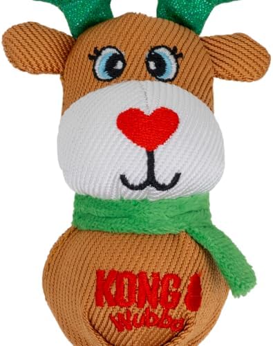 KONG Holiday Wubba Reindeer/Bear Small 2 Pack – Durable Interactive Tug & Toss Dog Toy