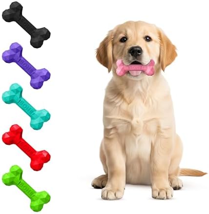 Natural Rubber Dog Toys for Small Dogs & Puppies - Durable Dental Dog Bone Toy for Indoor & Outdoor Play - Interactive Tough Teething Toy for Boredom Relief - For 25 lbs Small Dogs (Pink)