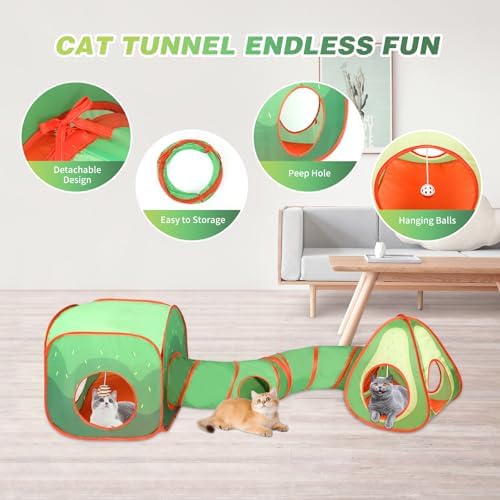 Rypet Cat Toy Tunnel and Cubes Bundle, Play Tubes for Indoor Cats, Green